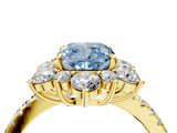 Yellow gold Fancy Blue Cushion  Cut Diamond Floral Halo Pave Band with Prong Setting_41