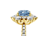 Yellow gold Fancy Blue Cushion  Cut Diamond Floral Halo Pave Band with Prong Setting_42