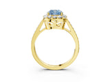 Yellow gold Fancy Blue Cushion Cut Diamond Floral Halo Ring with Pavé Band and Prong Setting_6