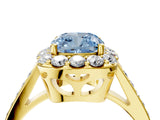 Yellow gold Fancy Blue Cushion Cut Diamond Floral Halo Ring with Pavé Band and Prong Setting_7