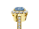 Yellow gold Fancy Blue Cushion Cut Diamond Floral Halo Ring with Pavé Band and Prong Setting_8