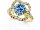 Yellow gold Fancy Blue Cushion Cut Diamond Floral Halo Split Shank Prong Setting Ring_1