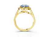 Yellow gold Fancy Blue Cushion Cut Diamond Floral Halo Split Shank Prong Setting Ring_3