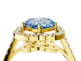 Yellow gold Fancy Blue Cushion Cut Diamond Floral Halo Split Shank Prong Setting Ring_4