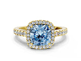 Yellow gold Fancy Blue Cushion Cut Diamond Halo Engagement Ring with Pavé Band and Prong Setting_27