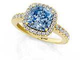 Yellow gold Fancy Blue Cushion Cut Diamond Halo Engagement Ring with Pavé Band and Prong Setting_28