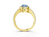 Yellow gold Fancy Blue Cushion Cut Diamond Halo Engagement Ring with Pavé Band and Prong Setting_30