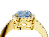 Yellow gold Fancy Blue Cushion Cut Diamond Halo Engagement Ring with Pavé Band and Prong Setting_31