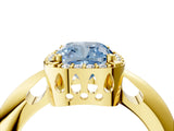 Yellow gold Fancy Blue Cushion  Cut Diamond Halo Engagement Ring with Split Shank and Four-Prong Setting_93