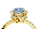 Yellow gold Fancy Blue Cushion Cut Diamond Halo Pave Band with Four-Prong Setting_7