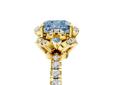 Yellow gold Fancy Blue Cushion Cut Diamond Halo Pave Band with Four-Prong Setting_8