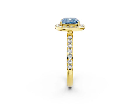 Yellow gold Fancy Blue Cushion Cut Diamond Halo Ring with Bezel Frame and Pavé Band_2