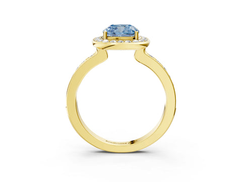 Yellow gold Fancy Blue Cushion Cut Diamond Halo Ring with Bezel Frame and Pavé Band_3