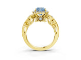 Yellow gold Fancy Blue Cushion Cut Diamond Halo Ring with Milgrain Pavé Band and Four-Prong Setting_57
