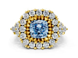 Yellow gold Fancy Blue Cushion Cut Diamond Halo Ring with Pavé Band and Four-Prong Setting_41