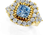 Yellow gold Fancy Blue Cushion Cut Diamond Halo Ring with Pavé Band and Four-Prong Setting_42