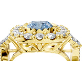 Yellow gold Fancy Blue Cushion Cut Diamond Halo Ring with Pavé Band and Four-Prong Setting_45
