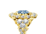 Yellow gold Fancy Blue Cushion Cut Diamond Halo Ring with Pavé Band and Four-Prong Setting_46