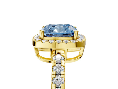 Yellow gold Fancy Blue Cushion Cut Diamond Halo Ring with Pavé Band and Four-Prong Setting_5