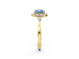 Yellow gold Fancy Blue Cushion Cut Diamond Halo Ring with Pear Side Stones and Prong Setting_50