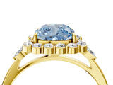Yellow gold Fancy Blue Cushion Cut Diamond Halo Ring with Pear Side Stones and Prong Setting_52