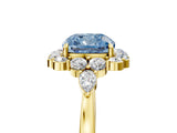 Yellow gold Fancy Blue Cushion Cut Diamond Halo Ring with Pear Side Stones and Prong Setting_53