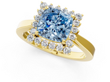Yellow gold Fancy Blue Cushion  Cut Diamond Halo Ring with Round Brilliant Halo and Solitaire Band_89