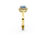 Yellow gold Fancy Blue Cushion  Cut Diamond Halo Ring with Round Brilliant Halo and Solitaire Band_90