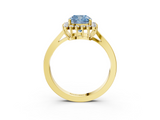 Yellow gold Fancy Blue Cushion  Cut Diamond Halo Ring with Round Brilliant Halo and Solitaire Band_91