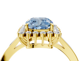 Yellow gold Fancy Blue Cushion  Cut Diamond Halo Ring with Round Brilliant Halo and Solitaire Band_92