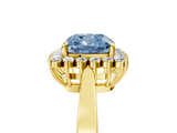 Yellow gold Fancy Blue Cushion  Cut Diamond Halo Ring with Round Brilliant Halo and Solitaire Band_93