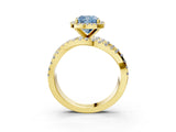 Yellow gold Fancy Blue Cushion Cut Diamond Halo Ring with Round Split Shank and Prong Setting_40