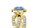 Yellow gold Fancy Blue Cushion Cut Diamond Halo Ring with Round Split Shank and Prong Setting_42