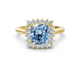 Yellow gold Fancy Blue Cushion  Cut Diamond Halo Ring with Solitaire Band and Prong Setting_53