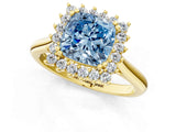 Yellow gold Fancy Blue Cushion  Cut Diamond Halo Ring with Solitaire Band and Prong Setting_54