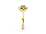 Yellow gold Fancy Blue Cushion  Cut Diamond Halo Ring with Solitaire Band and Prong Setting_55
