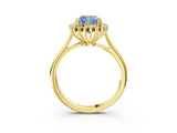 Yellow gold Fancy Blue Cushion  Cut Diamond Halo Ring with Solitaire Band and Prong Setting_56