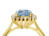 Yellow gold Fancy Blue Cushion  Cut Diamond Halo Ring with Solitaire Band and Prong Setting_57
