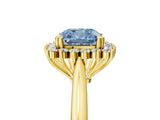 Yellow gold Fancy Blue Cushion  Cut Diamond Halo Ring with Solitaire Band and Prong Setting_58