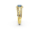 Yellow gold Fancy Blue Cushion Cut Diamond Halo Ring with Split Shank Pavé Band and Four-Prong Setting_2
