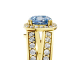 Yellow gold Fancy Blue Cushion Cut Diamond Halo Ring with Split Shank Pavé Band and Four-Prong Setting_5