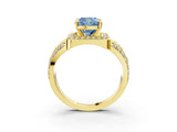 Yellow gold Fancy Blue Cushion Cut Diamond Halo Ring with Split Shank and Bezel Accents and Four-Prong Setting_3