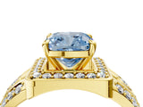 Yellow gold Fancy Blue Cushion Cut Diamond Halo Ring with Split Shank and Bezel Accents and Four-Prong Setting_4