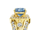 Yellow gold Fancy Blue Cushion Cut Diamond Halo Ring with Split Shank and Bezel Accents and Four-Prong Setting_5