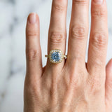 Yellow gold Fancy Blue Cushion Cut Diamond Halo Ring with Split Shank and Four-Prong Setting_94