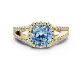 Yellow gold Fancy Blue Cushion Cut Diamond Halo Split Shank Engagement Ring_39