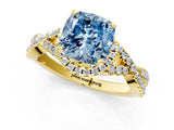 Yellow gold Fancy Blue Cushion Cut Diamond  Halo Twist Band Solitaire Prong Setting Ring_37