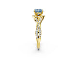 Yellow gold Fancy Blue Cushion Cut Diamond  Halo Twist Band Solitaire Prong Setting Ring_38