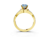 Yellow gold Fancy Blue Cushion Cut Diamond  Halo Twist Band Solitaire Prong Setting Ring_39