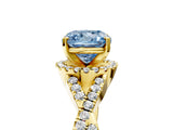 Yellow gold Fancy Blue Cushion Cut Diamond  Halo Twist Band Solitaire Prong Setting Ring_41
